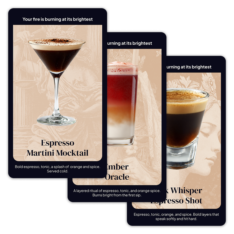 Moonbrew — 32-combination matrix with drink and copy pairings